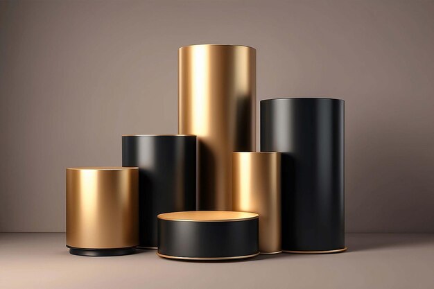 Blue black gold and brown mockup product display Vector cylinder pedestal podium Stage showcase for presentation with minimal geometric forms