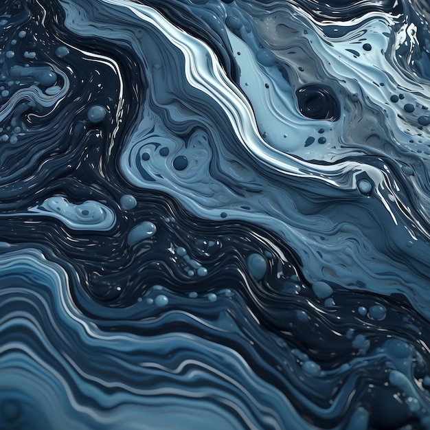 Blue and black liquid surface with bubbles