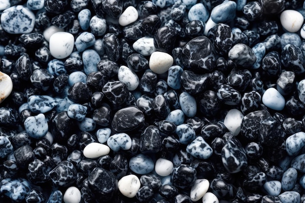 Blue and black pebbles as a background or texture Macro