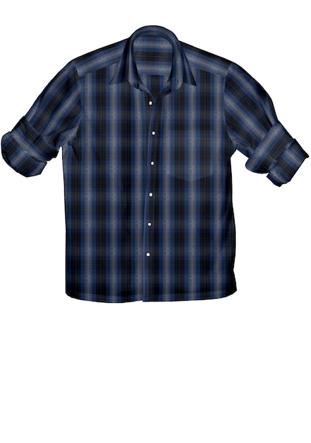 A blue and black plaid shirt with a black and blue checkered pattern.