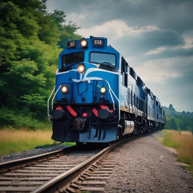 Blue and black train on rail tracks during