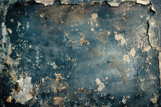 a blue and black wall with a black and white painting of a paint chipping off