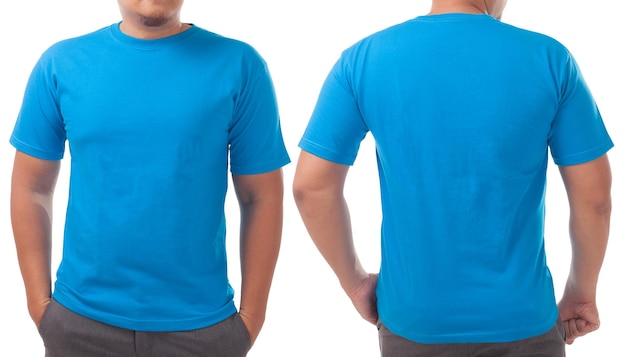 blue blank empty shirt mock up template male tshirt copy space front and back design