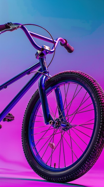 Photo blue bmx bike on a purple and blue background