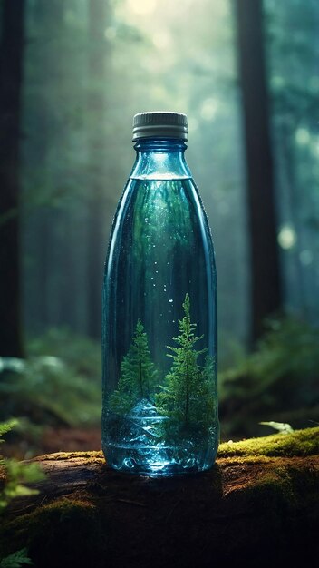 Photo a blue bottle with a tree on the top of it