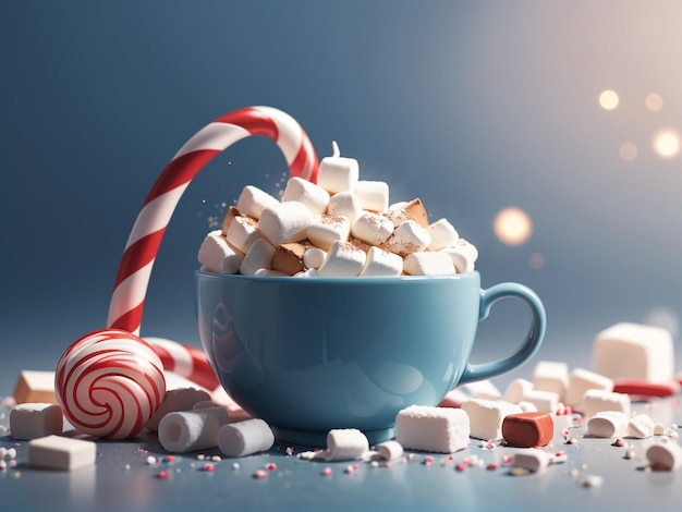 a blue bowl of candy and candy canes with a blue bowl of candy in the background