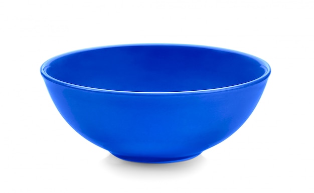 Blue bowl on white space