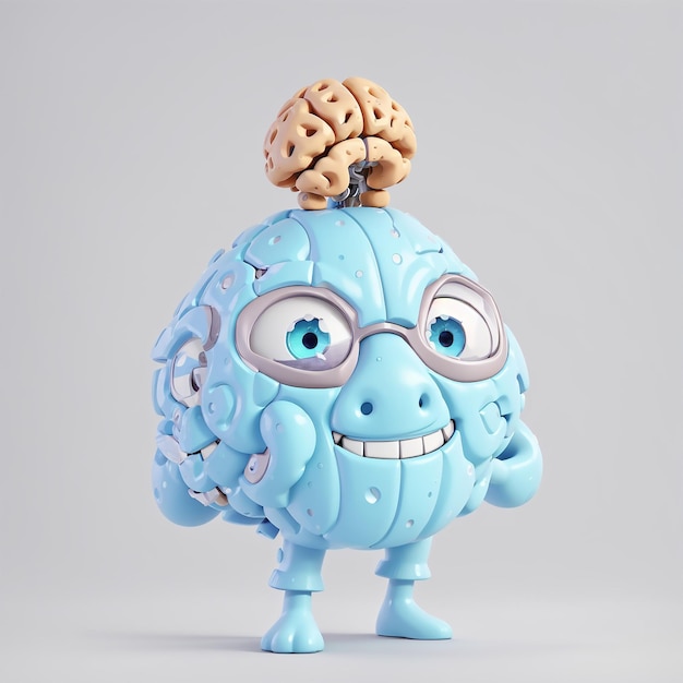 Photo a blue brain with a brain on the head of it