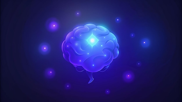 a blue brain with purple lights on the top