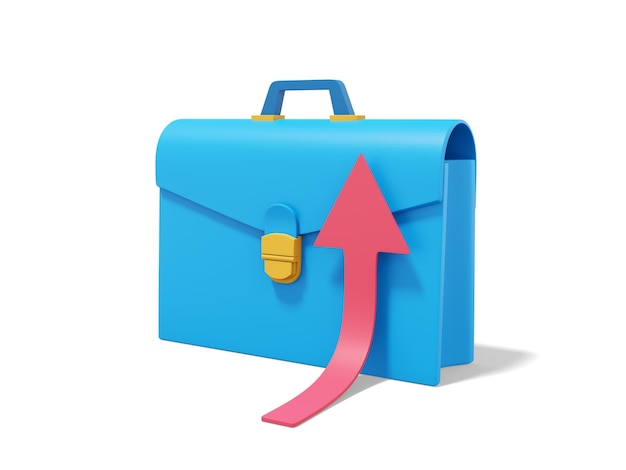 Blue briefcase with rising red arrow on white background Portfolio icon 3D rendering