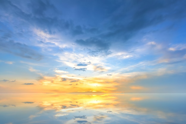 Blue bright dramatic sunset sky in countryside or beach colorful cloudscape texture air