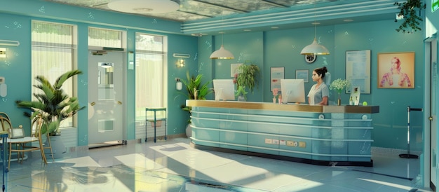 Blue and Bright Reception Area of a Clinic or Office