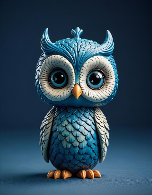 a blue and brown owl with a blue head that says  owl