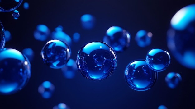 a blue bubble with bubbles that is on a black background