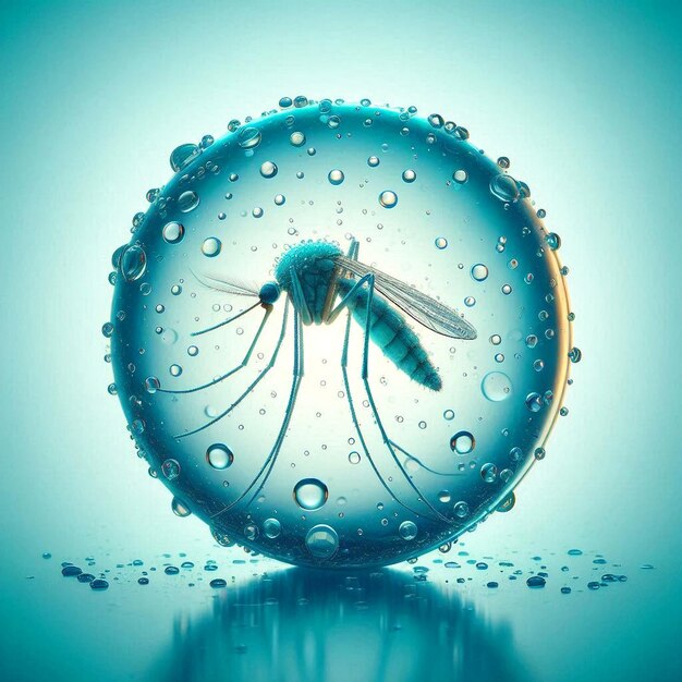 Photo a blue bubble with a dragonfly in it and water droplets