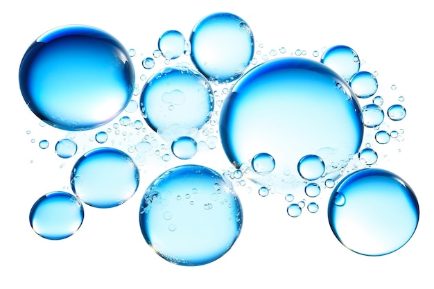 Blue bubbles in water with the water drops.