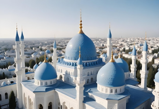 a blue building with a large blue dome and a gold top