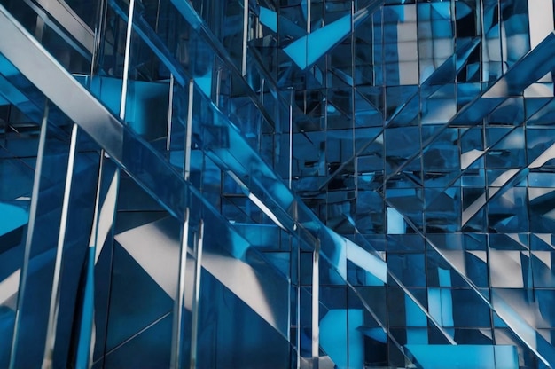 a blue building with a lot of windows and a blue background