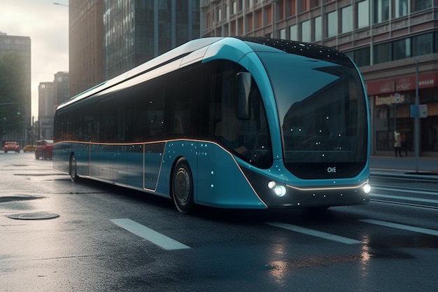 A blue bus with the number 2 on the front generative ai