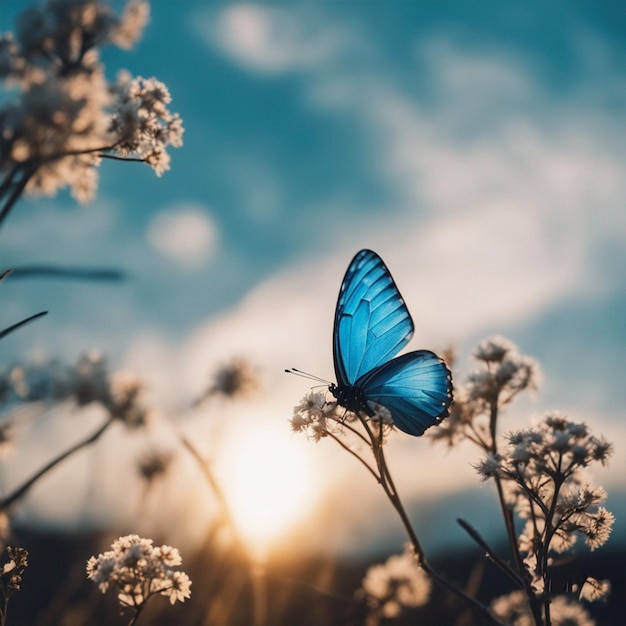 blue butterflies flying in the sky