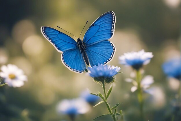 Blue butterfly Butterfly on meadow flowers Selective soft focus AI generated