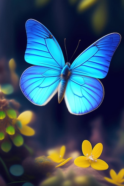 a blue butterfly that is on a flower