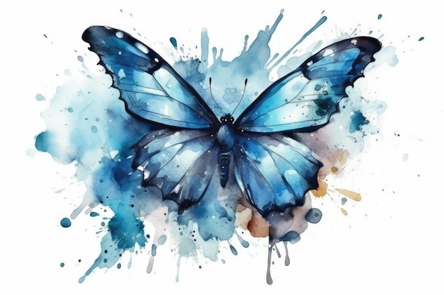 Blue butterfly in watercolor