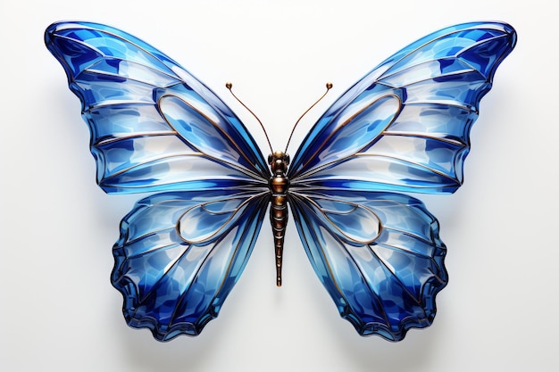 Blue Butterfly on White Wall