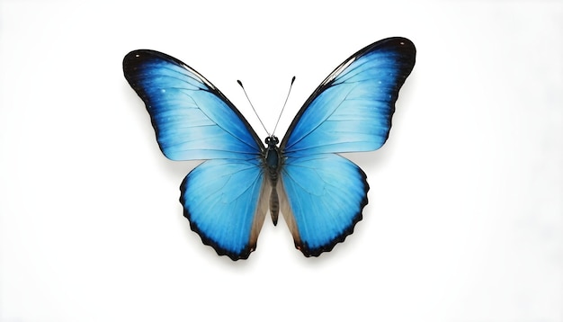 a blue butterfly with a black and white butterfly on the front