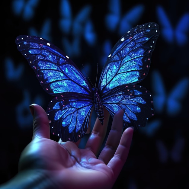 A blue butterfly with the word butterfly on it