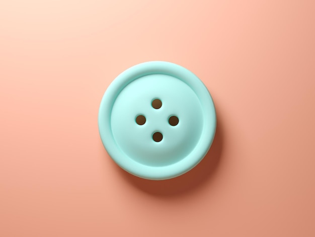 Blue button on pink background 3d rendering