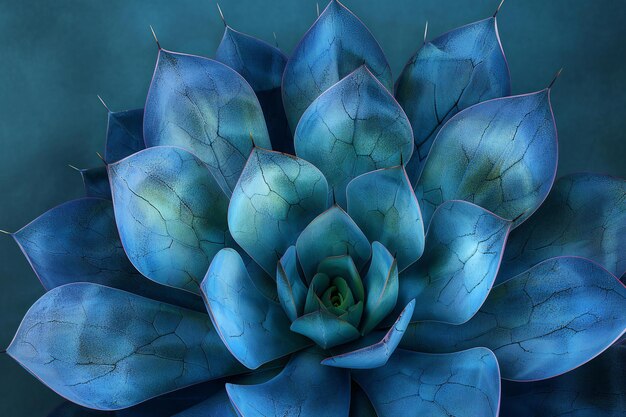 Photo a blue cactus plant with a green flower on it