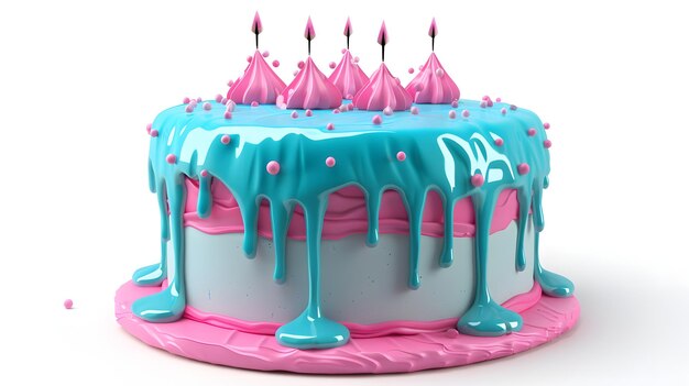 a blue cake with pink and blue icing and pink icing on it