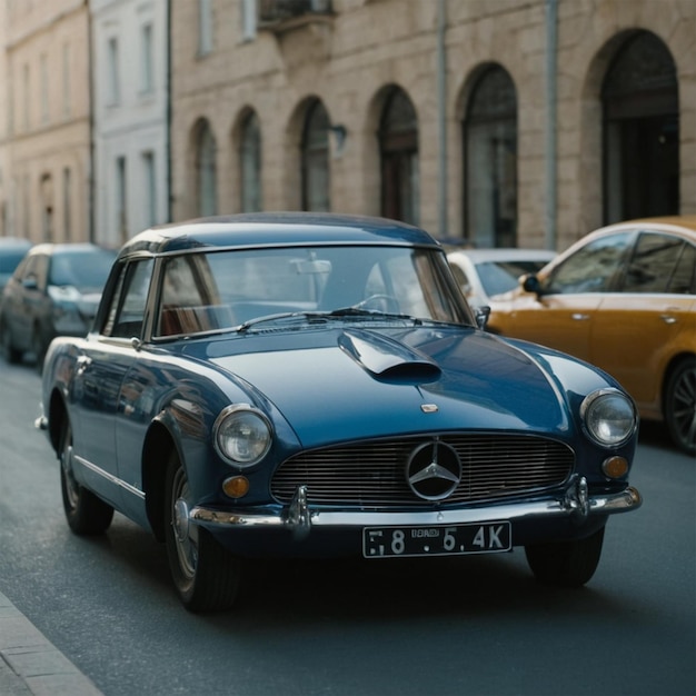 a blue car with the license plate number plate number 56