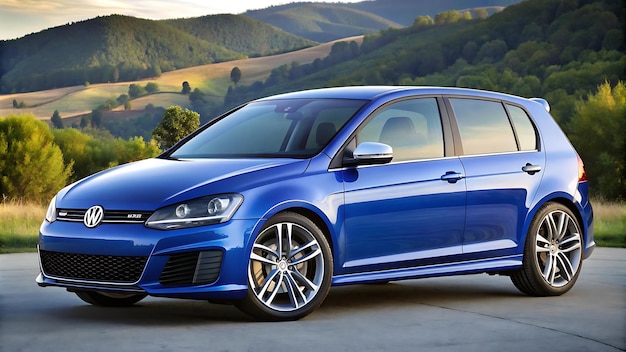 a blue car with a silver rim and a black rim