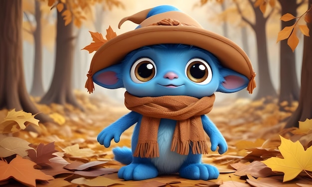 a blue cartoon character with a scarf that says  a blue character