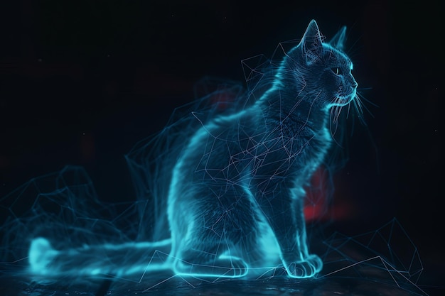 Photo a blue cat with a blue light on its back