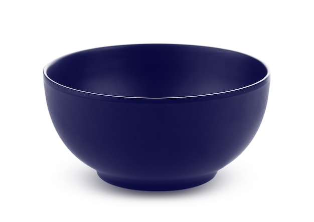 Blue ceramic bowl on white