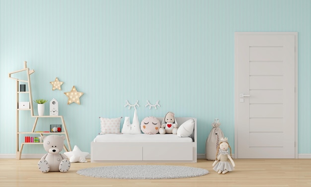 Blue child bedroom interior with copy space