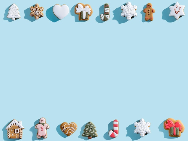 Blue christmas advertising background cookie frame