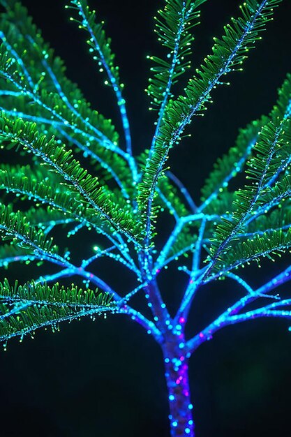 Photo a blue christmas tree with a green plant in the middle