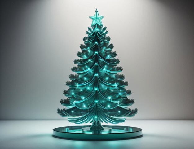 A blue christmas tree with a star on top