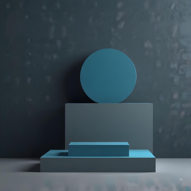 a blue circle is on a podium in front of a blue textured wall for product presentation