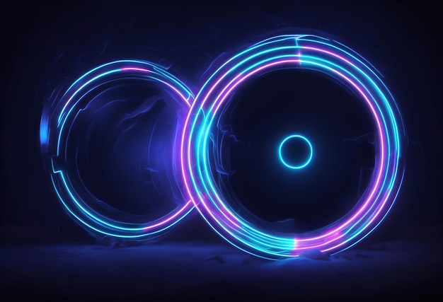 A blue circle with neon lights in the middle