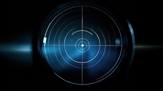 Photo a blue circle with a target on it is in the dark.