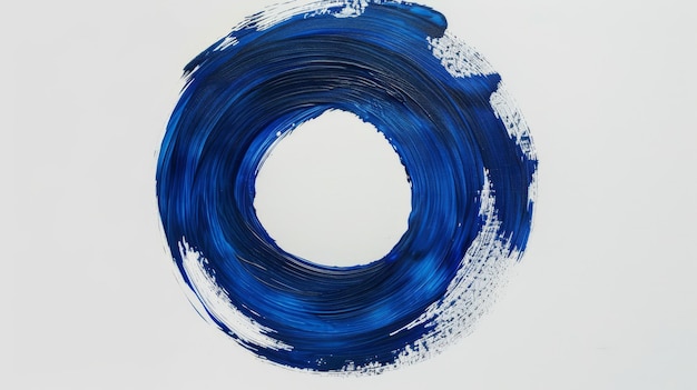 Photo blue circular brushstroke on white background minimalist abstract art concept