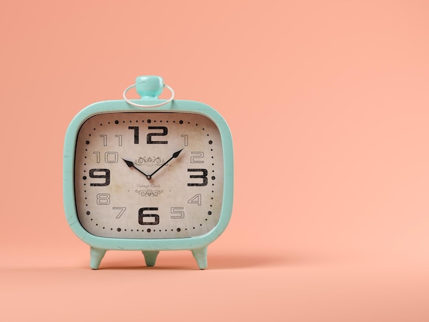 Blue clock on pink background 3D illustration