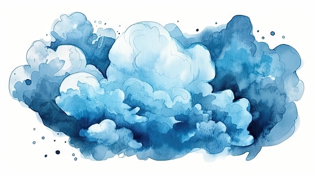 Blue Clouds Illustration with Watercolor Gradient Background