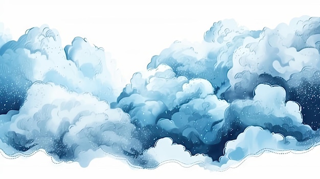 Blue Clouds Illustration with Watercolor Gradient Background