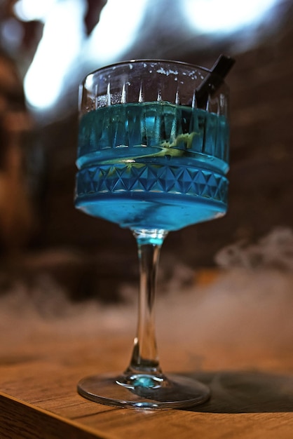 blue cocktail bar. drink. blue alcohol. blue lagoon